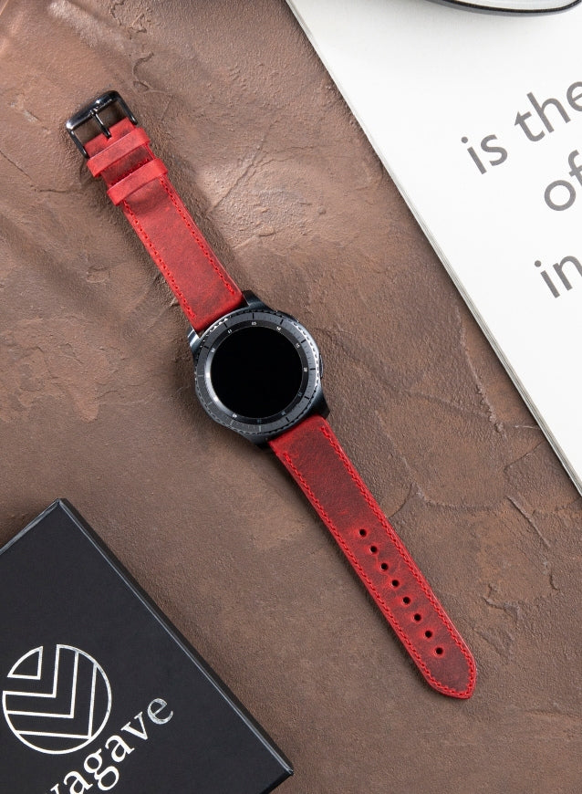 Classic Watch Crazy Leather Strap - Red