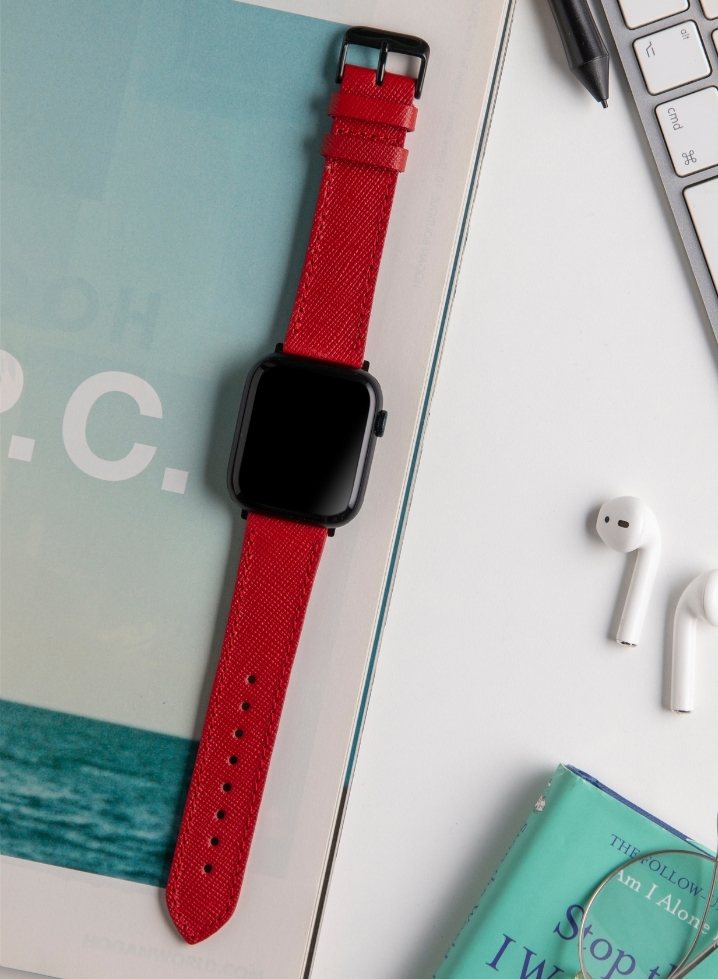 Apple Watch Saffiano Leather Strap - Red
