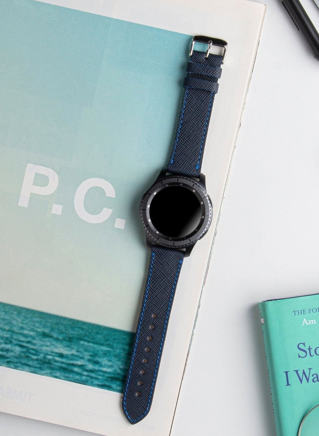 Classic Watch Saffiano Leather Strap - Navy Blue