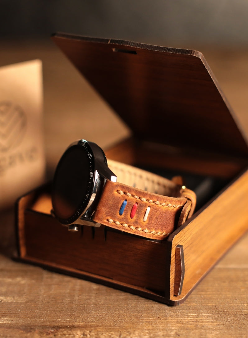 Garmin Watch Three Ropes Leather Strap - Camel