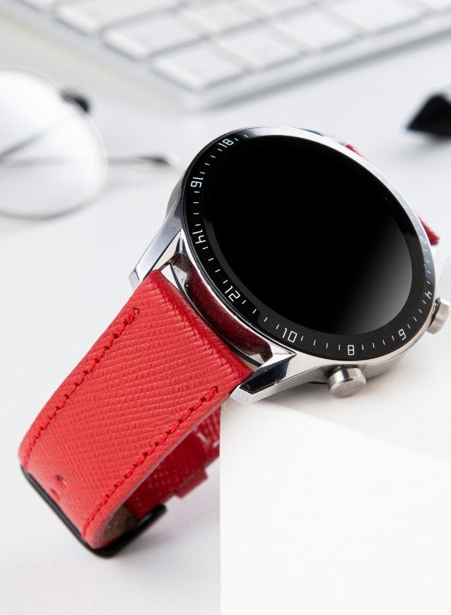 Safiano Genuine Leather Unisex Huawei Watch Strap - Red - VAGAVE